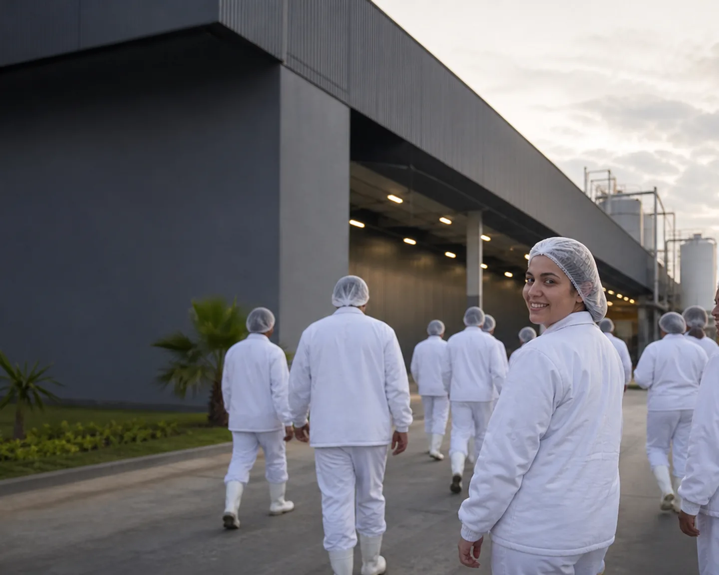 Trabalhadores de indústria de alimentos em frente a frigorífico no Oeste do Paraná